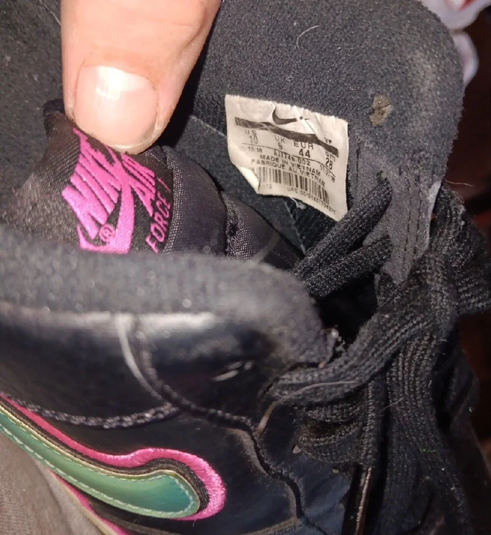 Nike AF1 NBA Colab, Black Leather Sneakers with Teal & Pink Swoosh